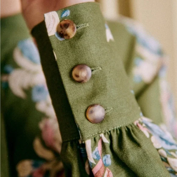 SÉZANE Caprice Dress in Olive Green Floral Border sz US 8 / FR 40 NWOT - Picture 4 of 13